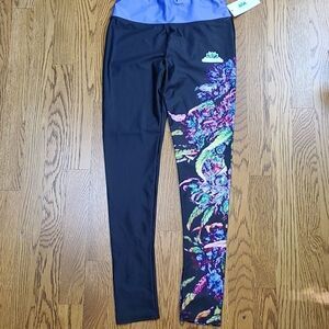 Lotus Leggings Black and Blue Floral Leggings